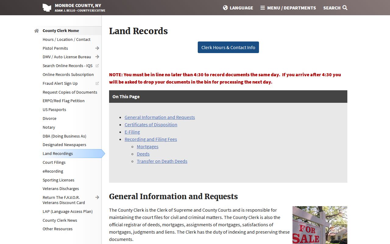 Greece residents directory Monroe County Clerk deed records access