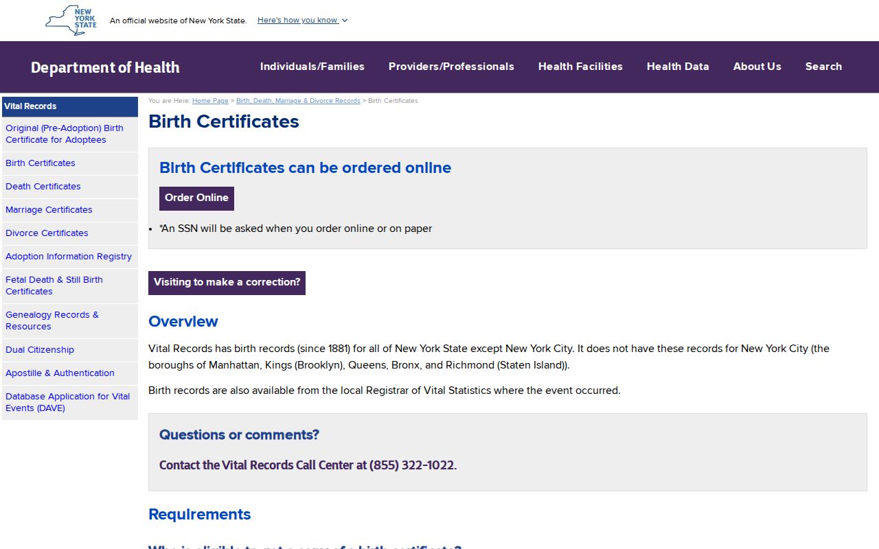 Greece resident lookup vital record rules from New York State